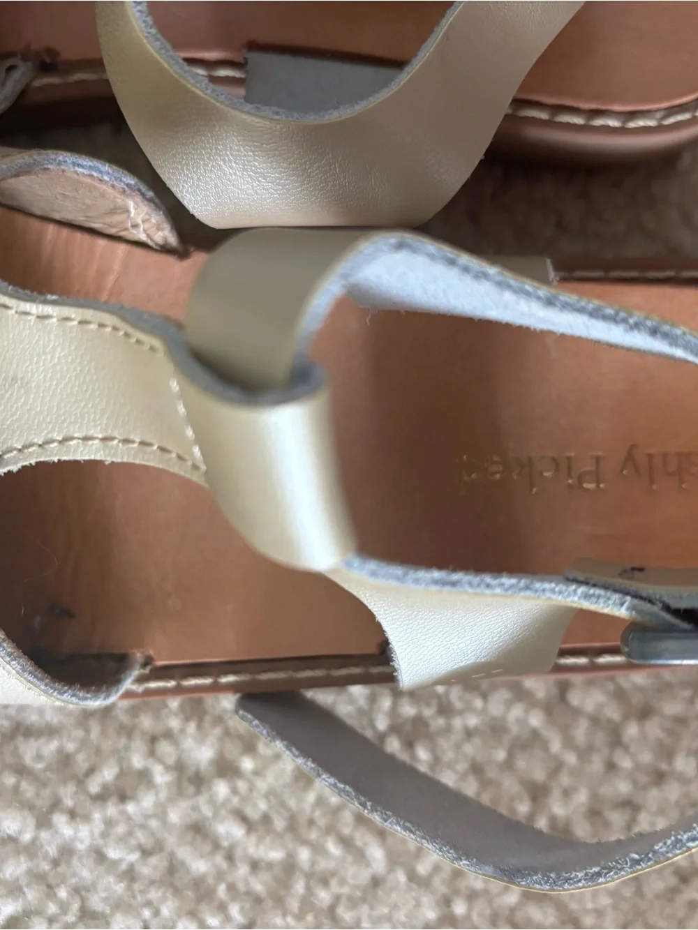 Freshly Picked Metallic Cream T-Strap Closed-Toe Sandals